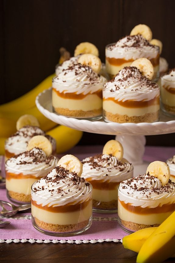 Mini Banana Cream Pies {with Salted Caramel Sauce}