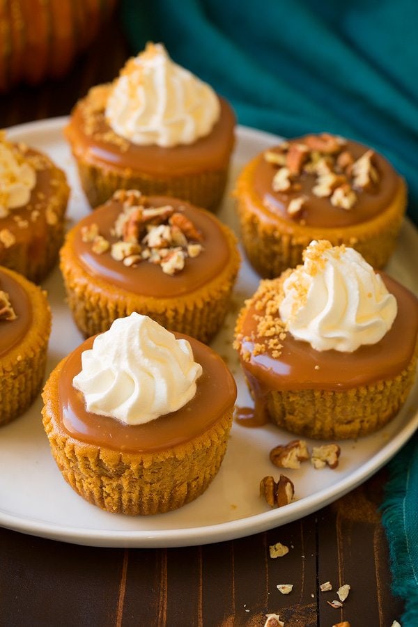 Mini Pumpkin Cheesecakes with Caramel Sauce